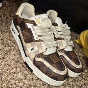 Brown Tan and White Louis Vuitton sneakers